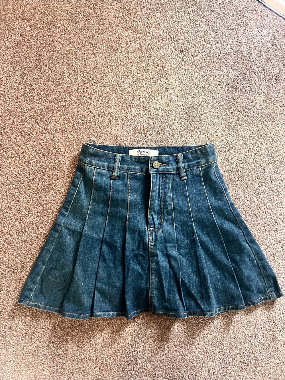 Denim Pleated Mini Skirt